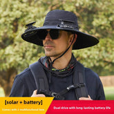 Großer schnell trocknender Sonnenhut, solar- und USB-aufladbarer kühlender Fischerhut, verstellbarer Sonnenhut mit breiter Krempe und zwei Ventilatoren, UV-Schutz tragbare Ventilator-Kappe zum Angeln, Wandern, Camping, Sommer, Outdoor, Reisen