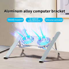 Portable Foldable Dual Fan Cooling Laptop Stand, Aluminum Alloy Height Adjustable Notebook Holder, Anti-Slip Ergonomic Desktop Support Bracket, Universal Cooling Stand for Laptop & Tablet