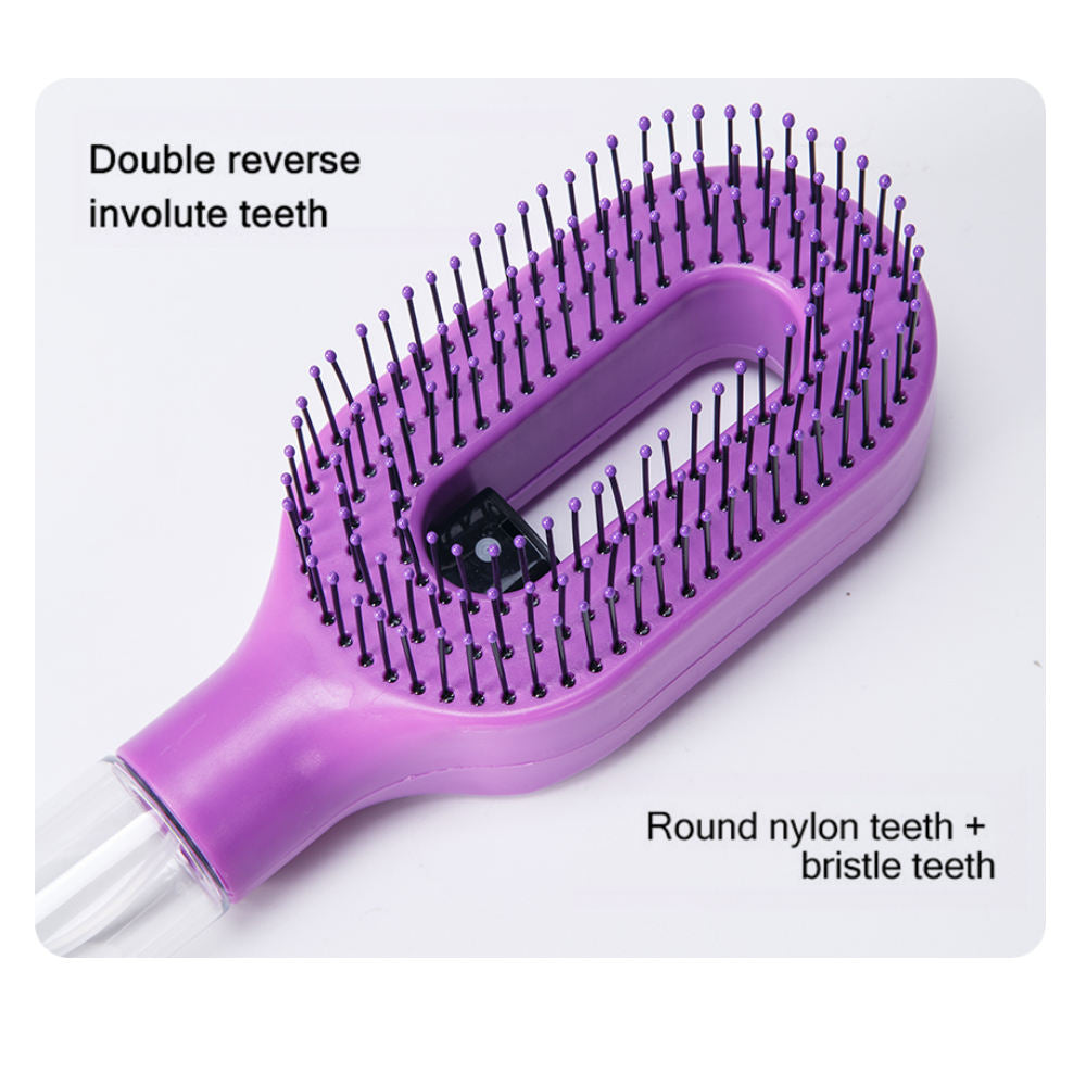 2-in-1 Feinsprüh-Haarbürste, nachfüllbarer Wasser-Hydratations-Entwirrkamm, borstenlose Anti-Frizz Massage-Haarbürste, antistatisches tragbares Haarstyling-Tool für trockenes, krauses, lockiges Haar zur Volumenbildung