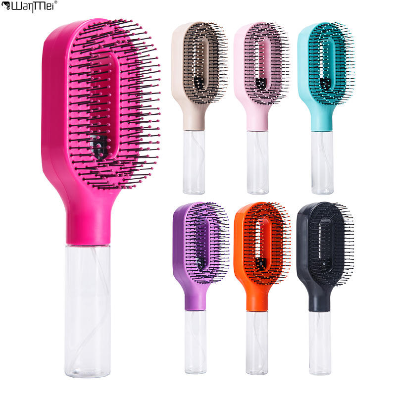 2-in-1 Feinsprüh-Haarbürste, nachfüllbarer Wasser-Hydratations-Entwirrkamm, borstenlose Anti-Frizz Massage-Haarbürste, antistatisches tragbares Haarstyling-Tool für trockenes, krauses, lockiges Haar zur Volumenbildung