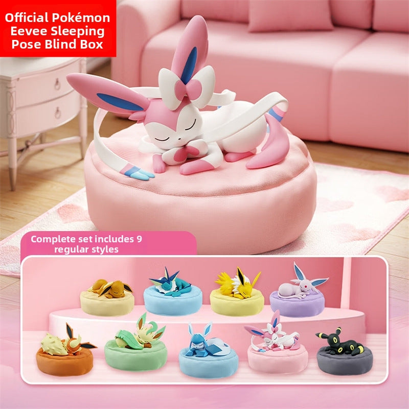 Authentic Pokémon Eevee Sleeping Pose Series Blind Box Figurine Cartoon Cute Pokémon Doll Desktop Ornament