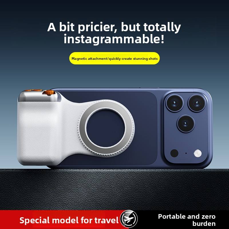 Magnetischer Kamerastabilisator-Griff + Magnetisches Fülllicht-Bundle, Anti-Shake Handheld-Fotogriff mit kabelloser Fernbedienung und Zoomfunktion, 180° drehbares LED-Taschen-Selfie-Ringlicht mit 3 Farben für Handy-Aufnahmen, Vlog, Live-Streams, Make-up