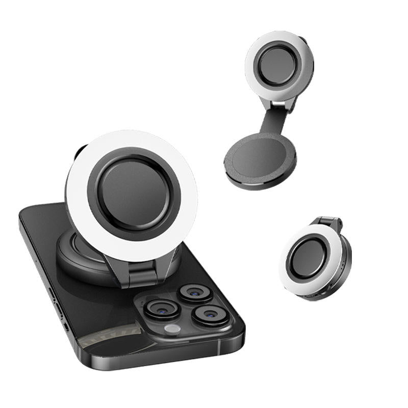 Magnetischer Kamerastabilisator-Griff + Magnetisches Fülllicht-Bundle, Anti-Shake Handheld-Fotogriff mit kabelloser Fernbedienung und Zoomfunktion, 180° drehbares LED-Taschen-Selfie-Ringlicht mit 3 Farben für Handy-Aufnahmen, Vlog, Live-Streams, Make-up