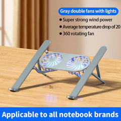 Portable Foldable Dual Fan Cooling Laptop Stand, Aluminum Alloy Height Adjustable Notebook Holder, Anti-Slip Ergonomic Desktop Support Bracket, Universal Cooling Stand for Laptop & Tablet